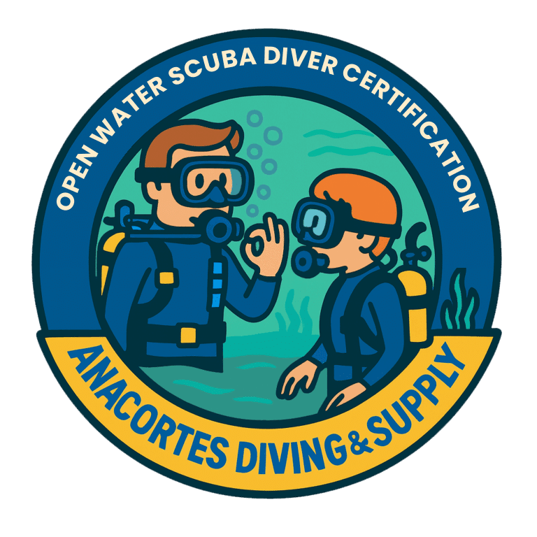 Scuba diving certification badge from Anacortes Diving.